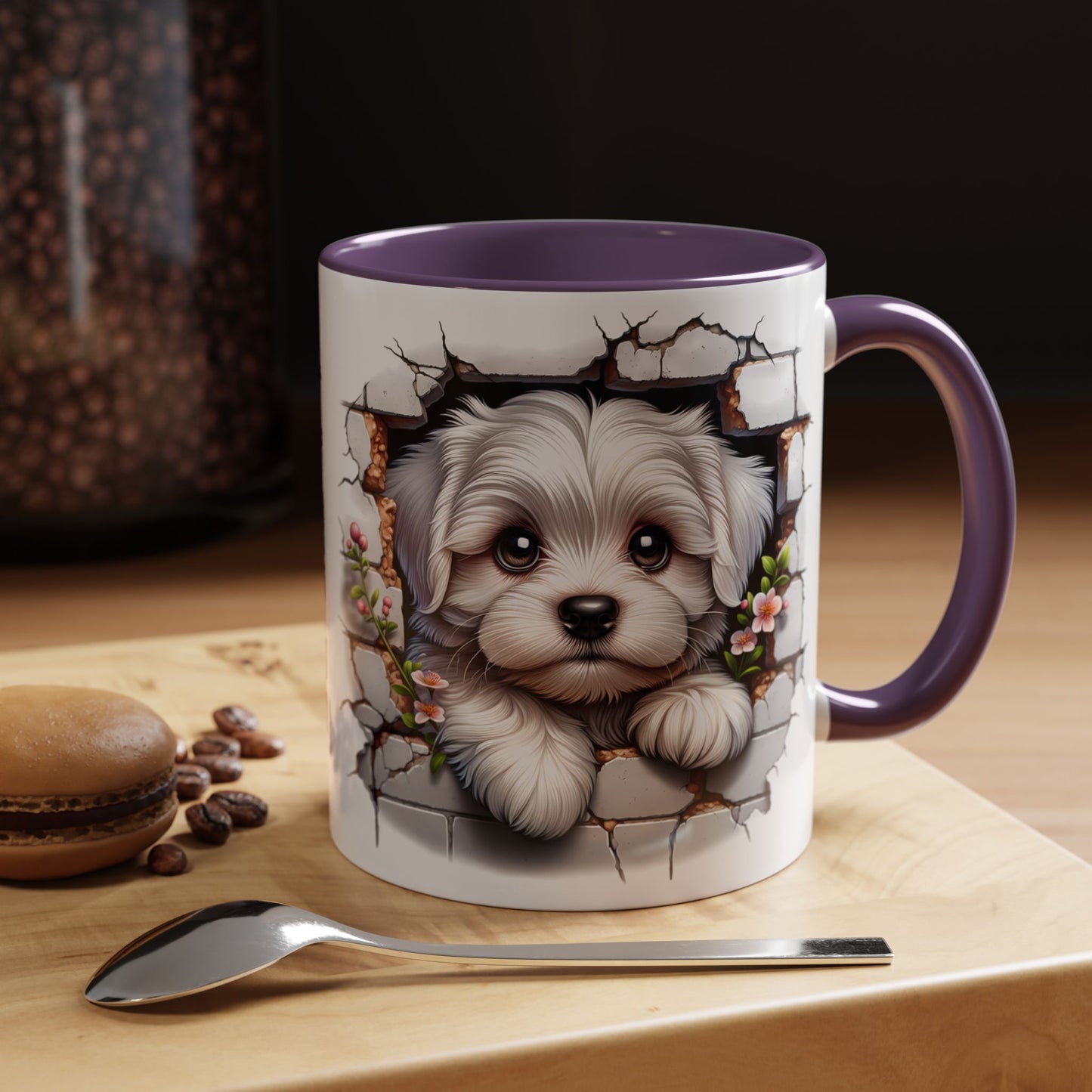 🎀🐶 Maltese Puppy Accent Mug – Cute Peek-Through Dog Design for Animal Lovers ☕💖