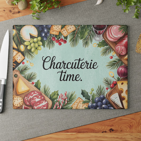 🧀🍇 “Snack Board Time” Glass Cutting Board – Festive Spread Vibes for Your Kitchen