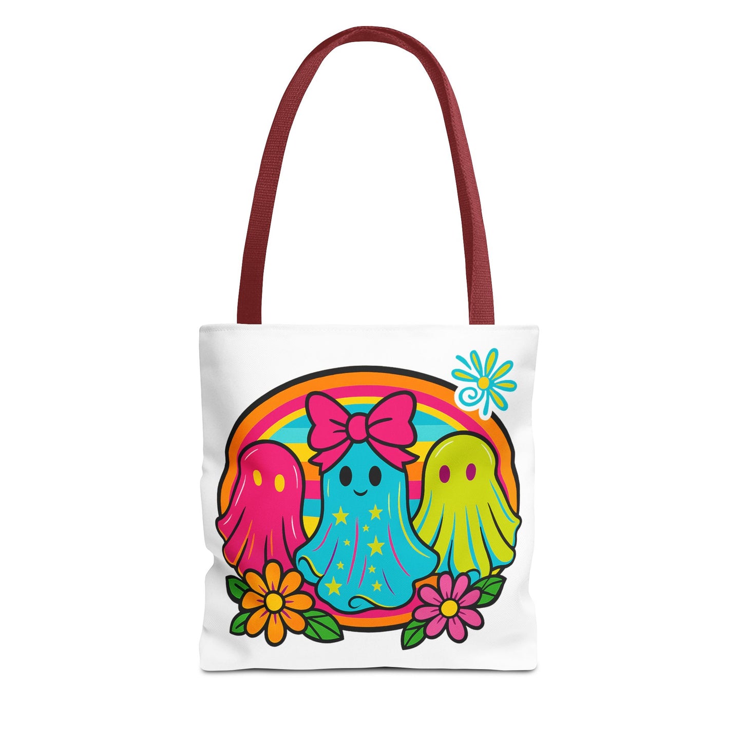 🌈 Retro Rainbow Ghosts Tote Bag – Groovy Spooky Fun 👻👜