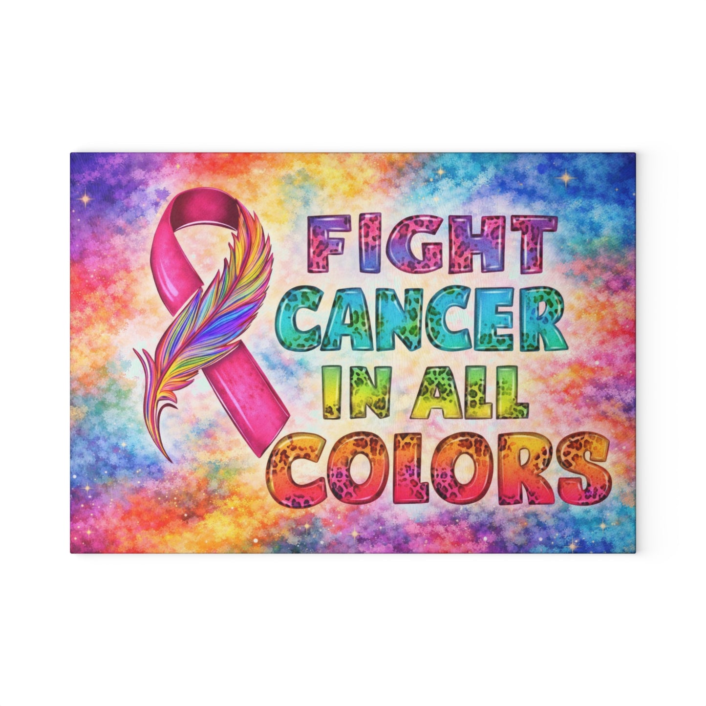 Fight Cancer in All Colors Glass Cutting Board – Rainbow Awareness Ribbon Strength Design
