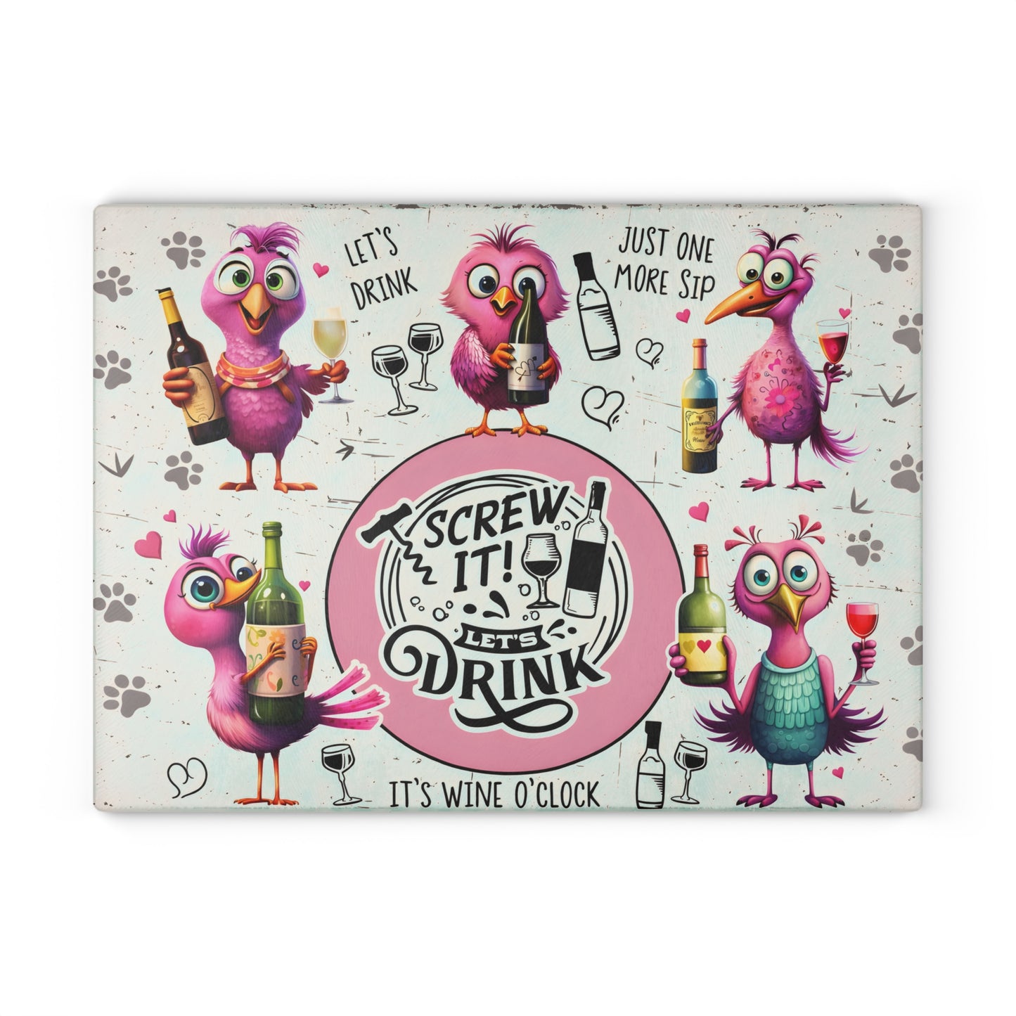 Funny Bird Wine Quote Glass Cutting Board – Whimsical Drinking Humor Kitchen Decor