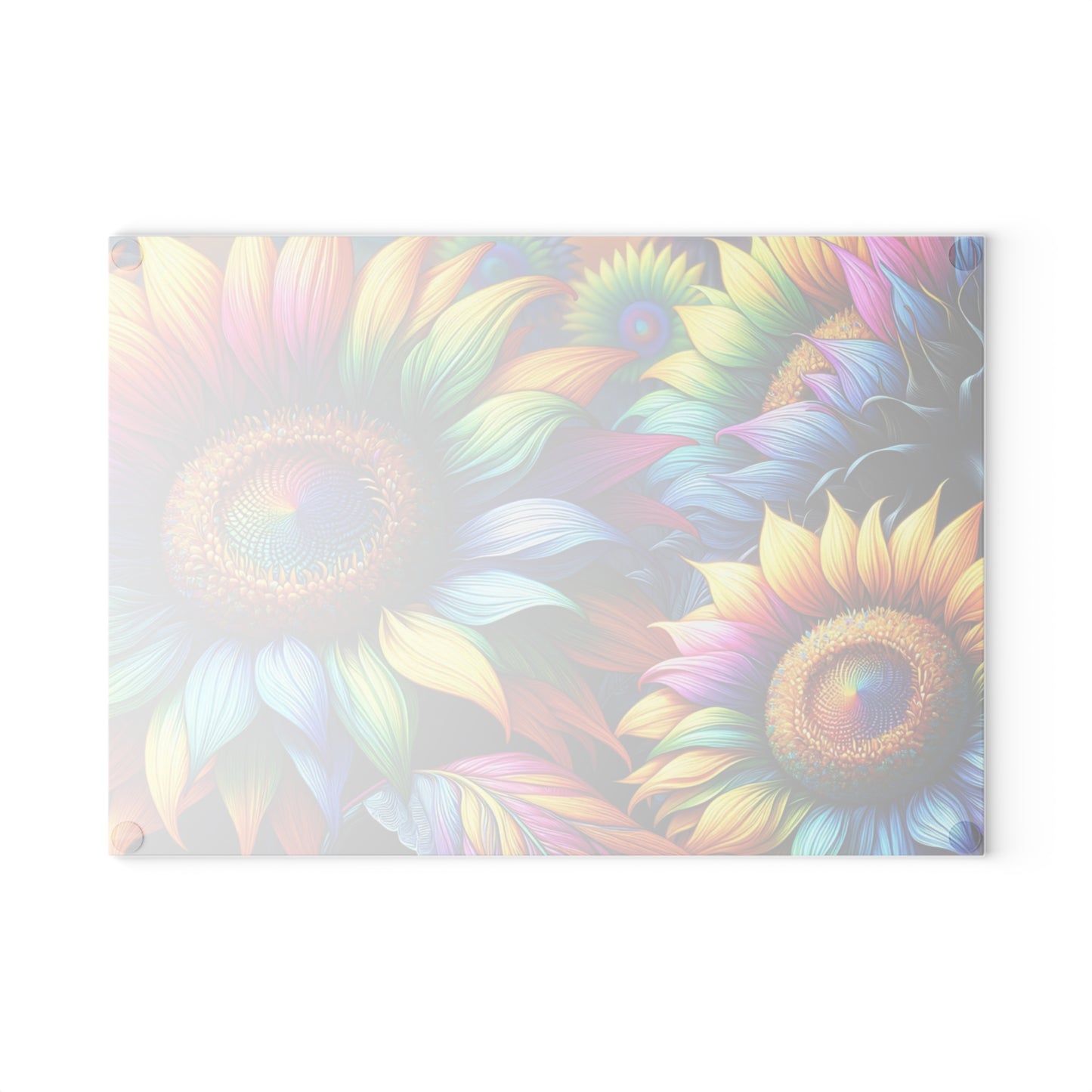 Rainbow Sunflower Glass Cutting Board – Colorful Farmhouse Kitchen Decor