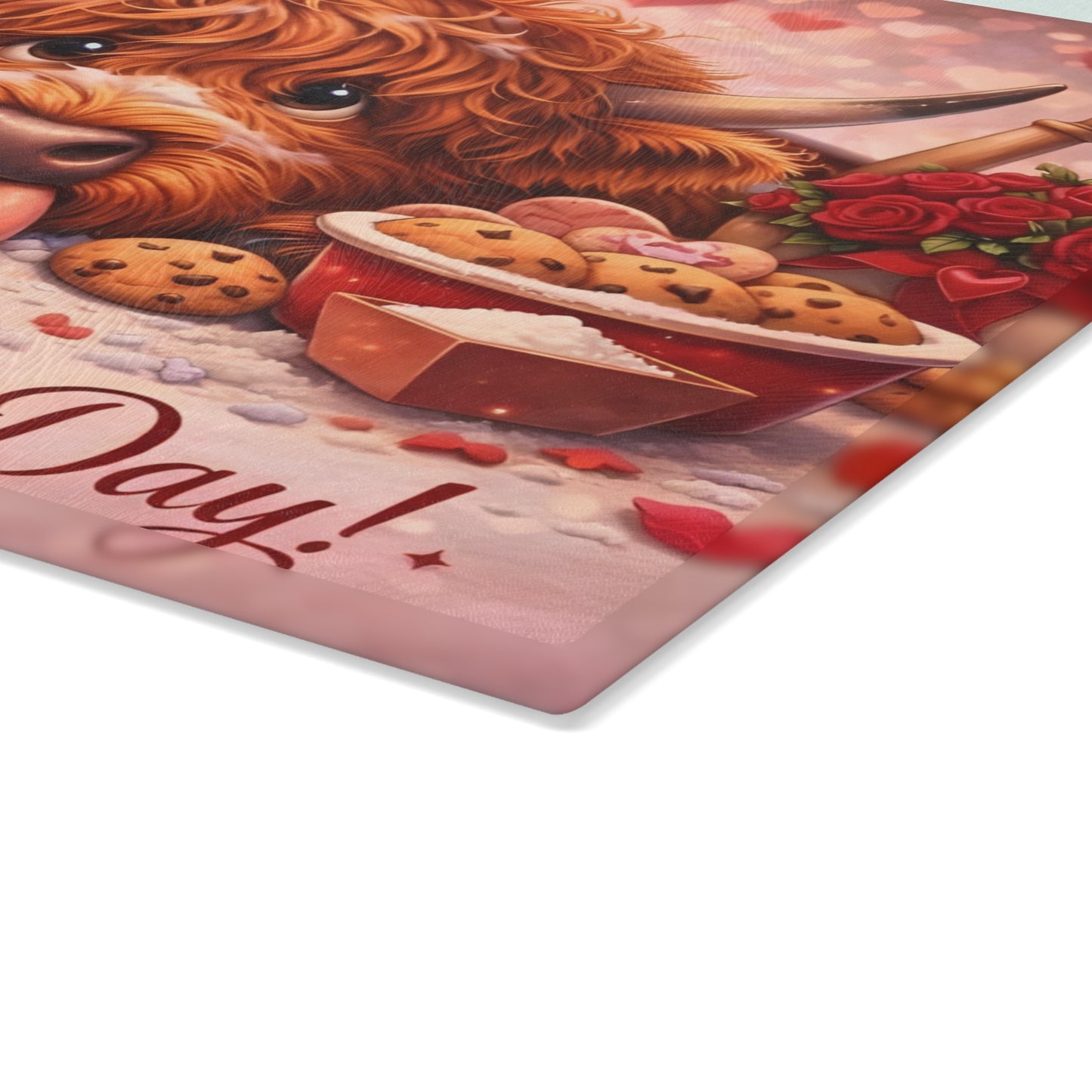 Valentine Highland Cow Baking Glass Cutting Board – Sweet Farmhouse Love Kitchen Decor