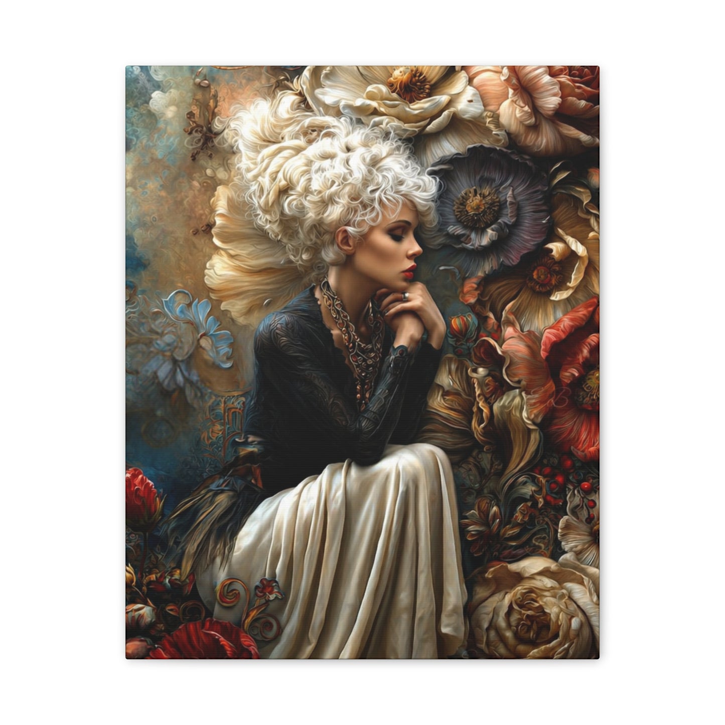 Elegant Floral Portrait Canvas – Vintage-Inspired Wall Art