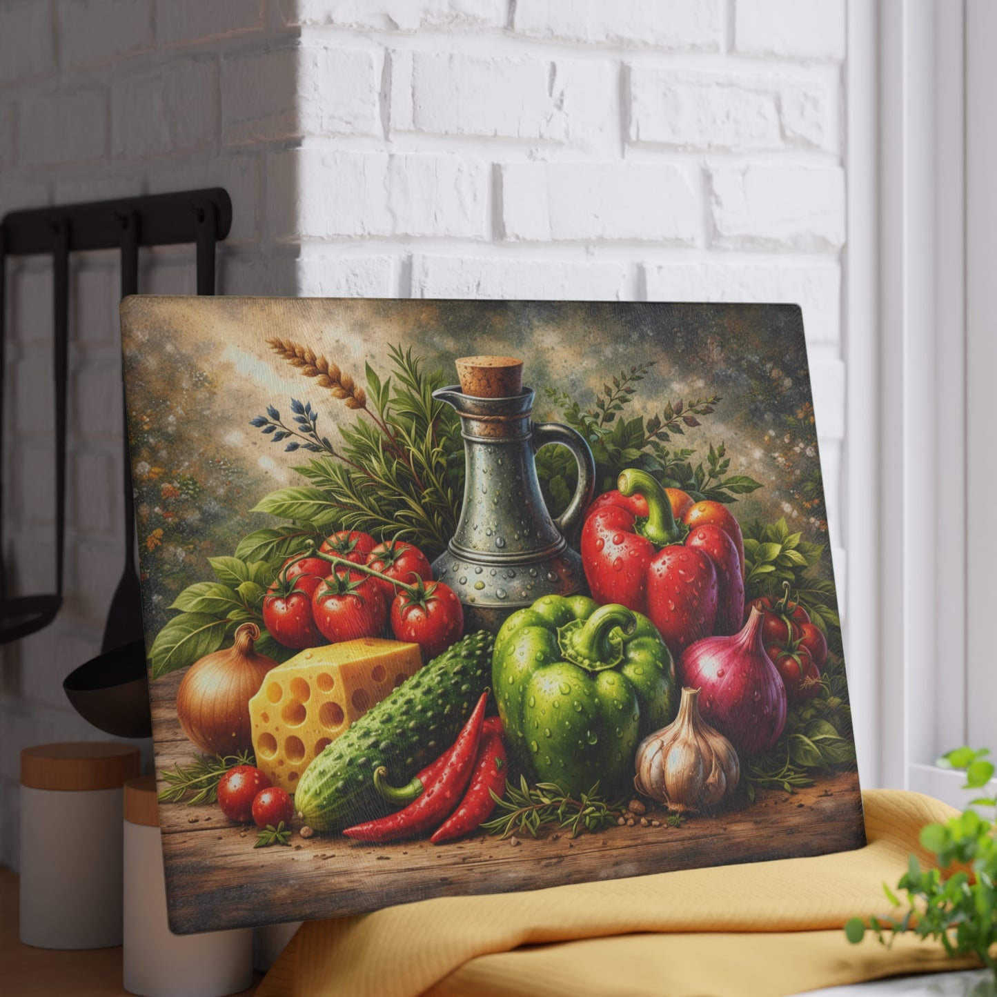 Rustic Farm Fresh Vegetable Glass Cutting Board – Gourmet Garden Kitchen Decor
