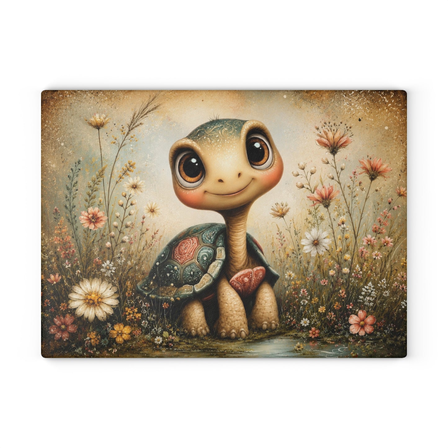 Cute Whimsical Turtle Glass Cutting Board