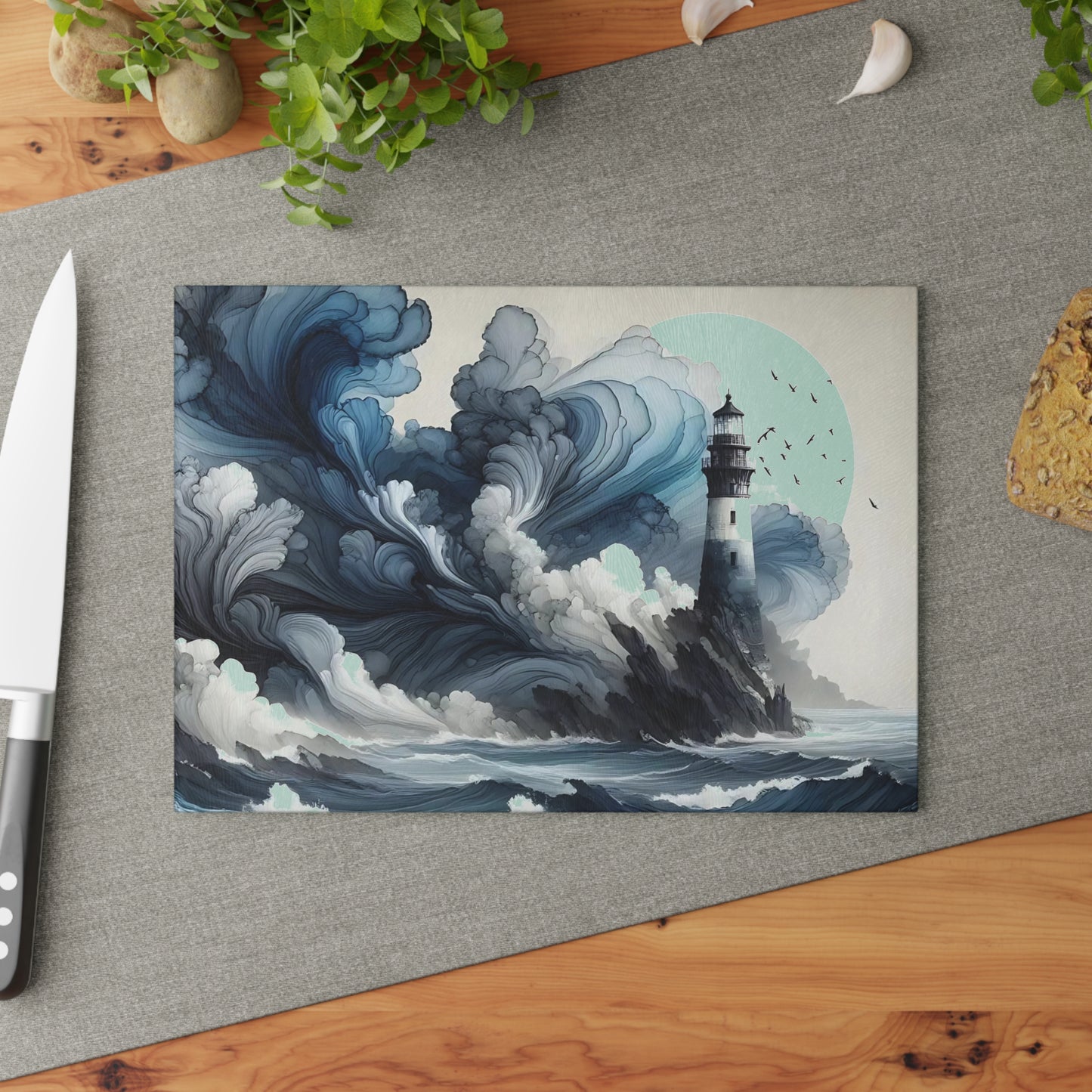 Lighthouse Cutting Board, Charcuterie Board, unique cutting board, Tempered Glass Cutting Board, Housewarming Gift, Custom cutting board