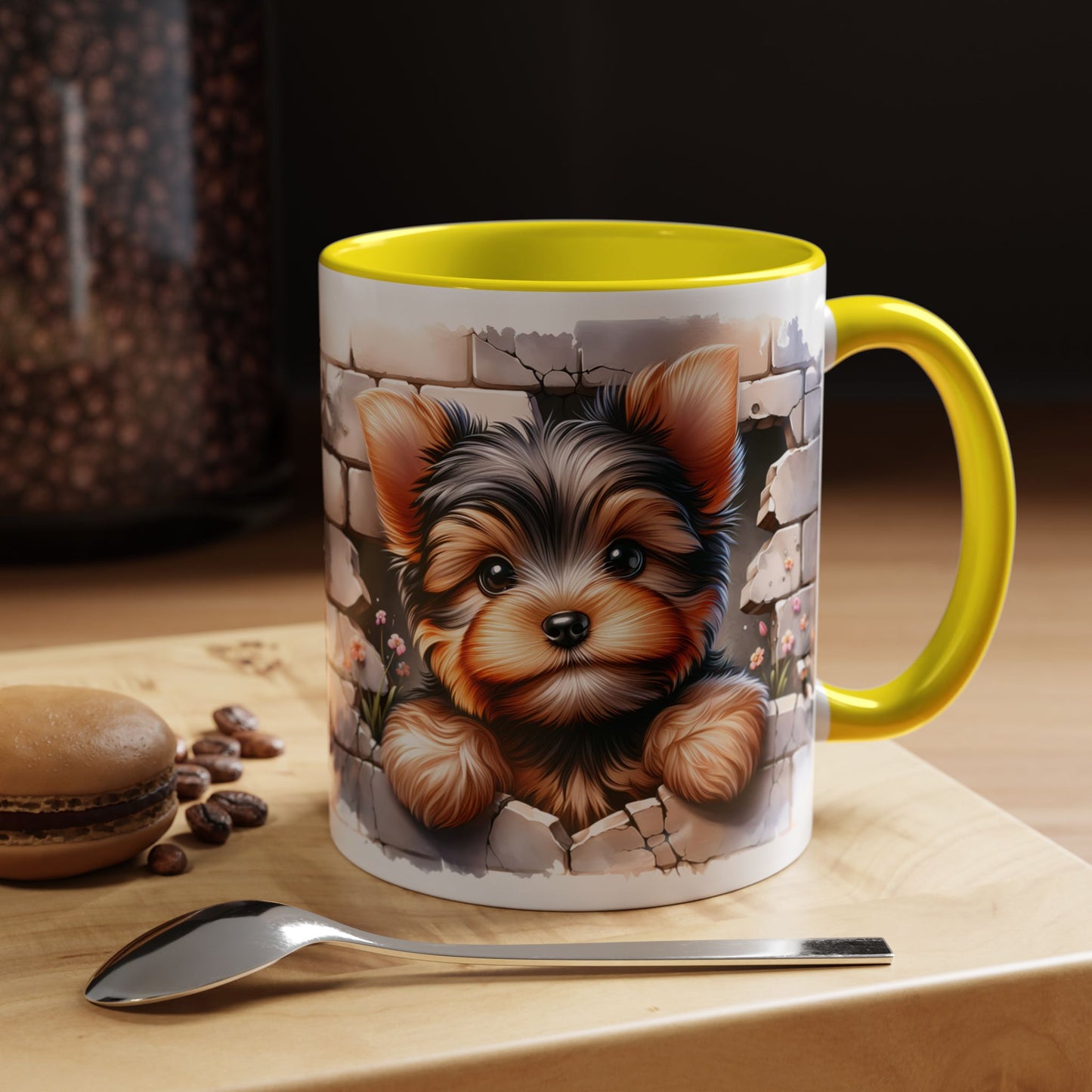 🎀🐶 Yorkie Puppy Accent Mug – Cute Peek-Through Dog Design for Animal Lovers ☕💖