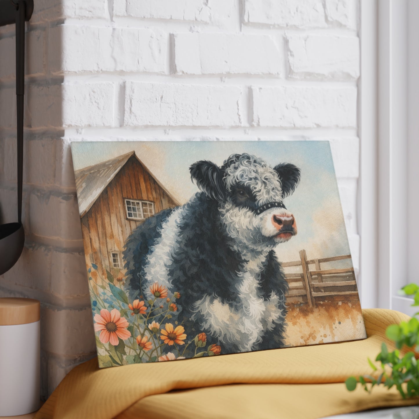 Oreo Cow Glass Cutting Board – Rustic Farmhouse Kitchen Deco