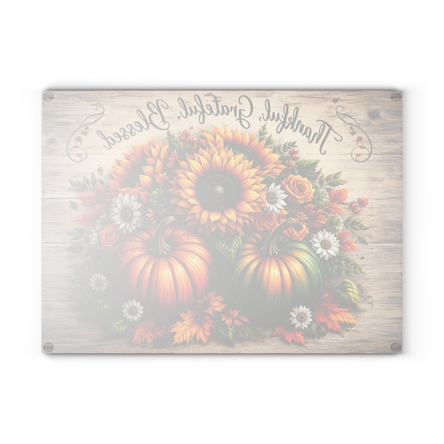 Thankful Grateful Blessed Sunflower & Pumpkin Glass Cutting Board – Fall Harvest Kitchen Decor