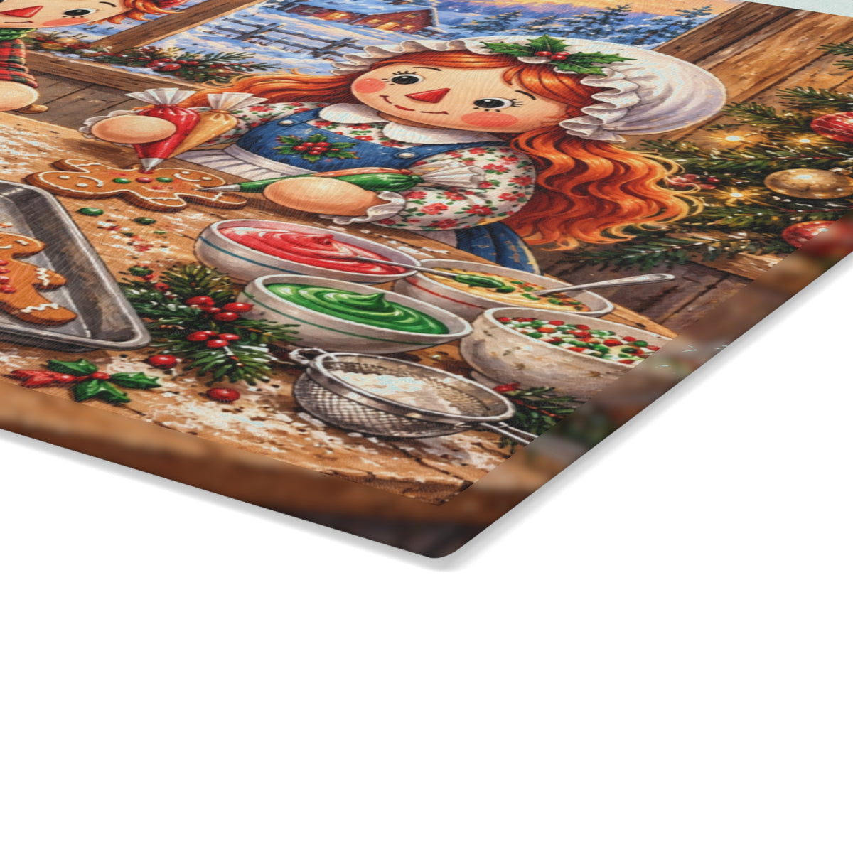 Christmas Gingerbread Boy and Girl Baking Tempered Glass Cutting Board – Cozy Farmhouse Holiday Kitchen Art – 11 × 15 Inches