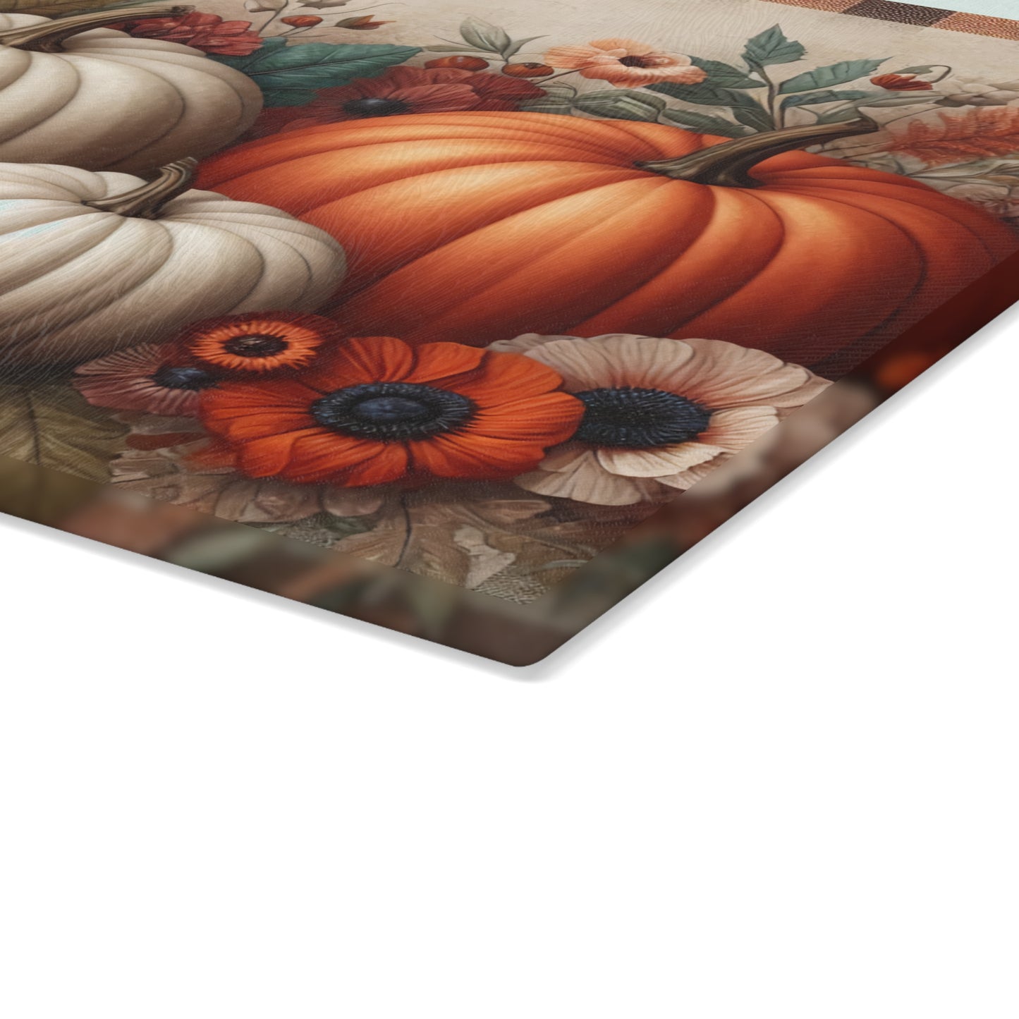 🍂🎃 Autumn Pumpkins and Florals Cutting Board – Rustic Fall Kitchen Décor 🍁🌻