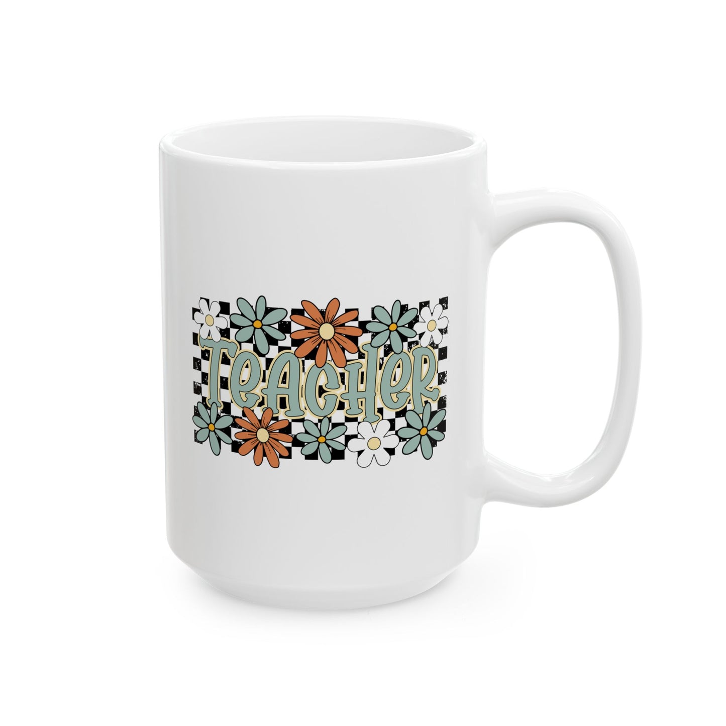 🍎🌼 Retro Teacher Floral Mug – A Groovy Sip for Everyday Educators 🌼🍎