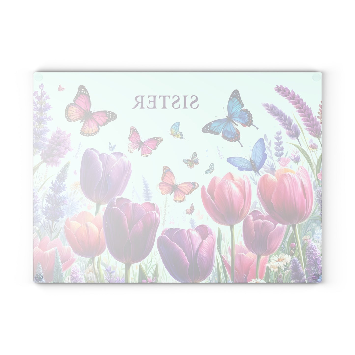 🦋 Sister Butterfly & Tulip Cutting Board – Floral Elegance for Her Kitchen 🌷