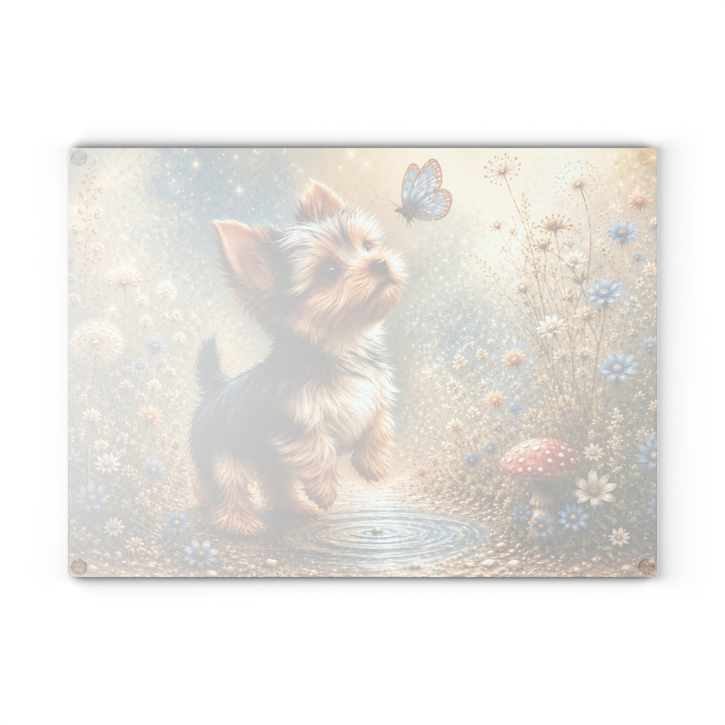 Whimsical Yorkie Butterfly Glass Cutting Board
