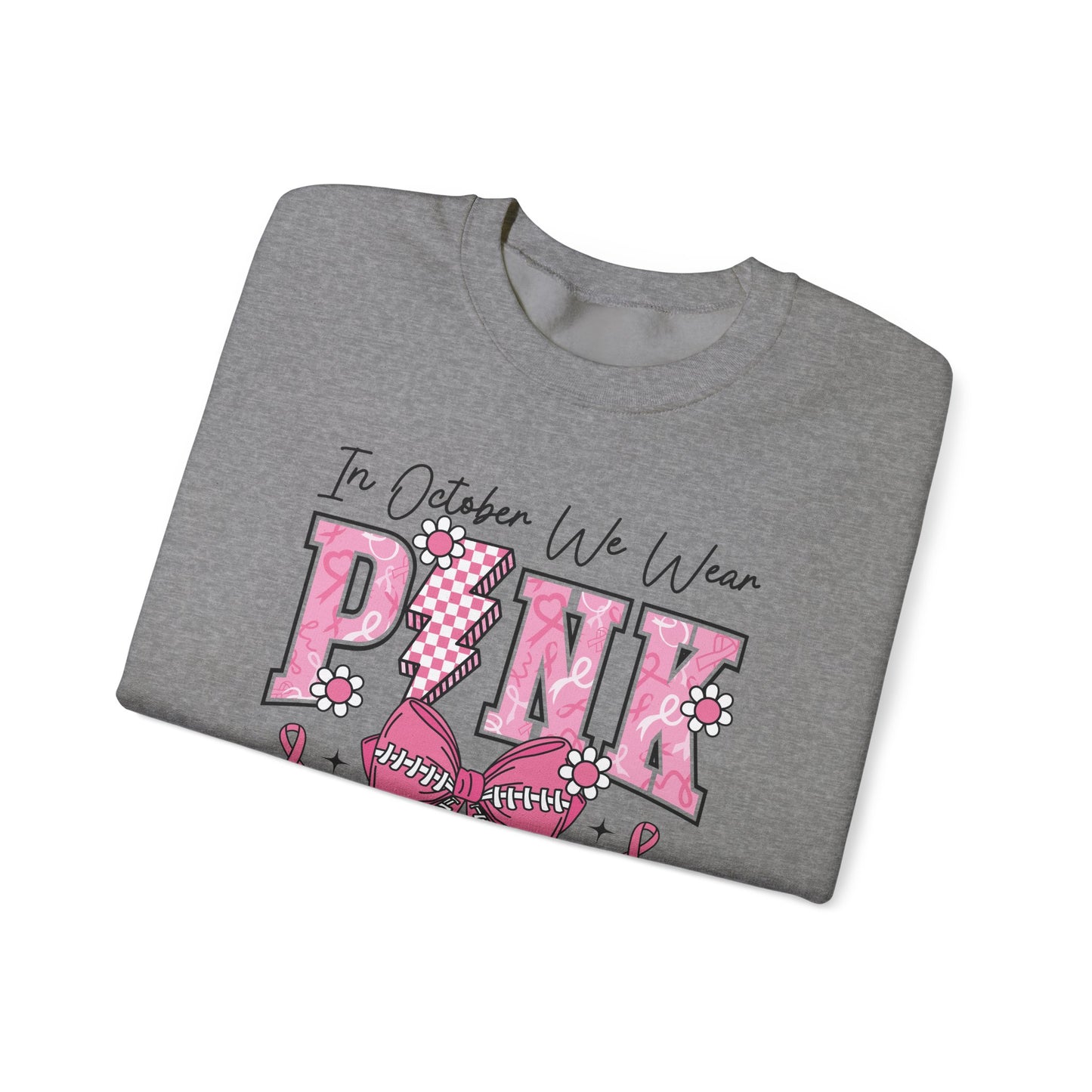 ⚡🎀 PINK Sweatshirt – Breast Cancer Awareness Bow & Lightning Bolt