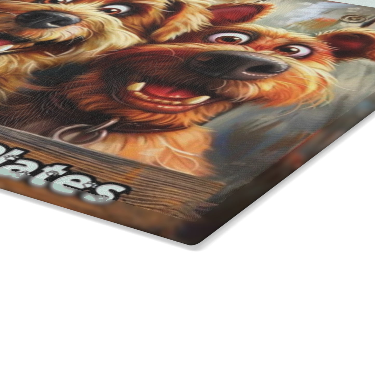 🐾🐕 “Happy Pups Kitchen Board” Glass Cutting Board – Cheerful Decorative Kitchen Accent