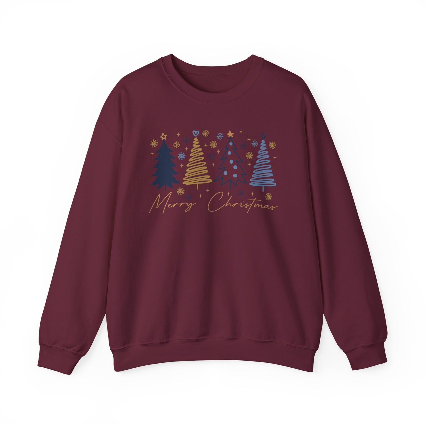 🎄✨ Merry Christmas Sweatshirt – Modern Navy & Gold Holiday Trees ❄️⭐