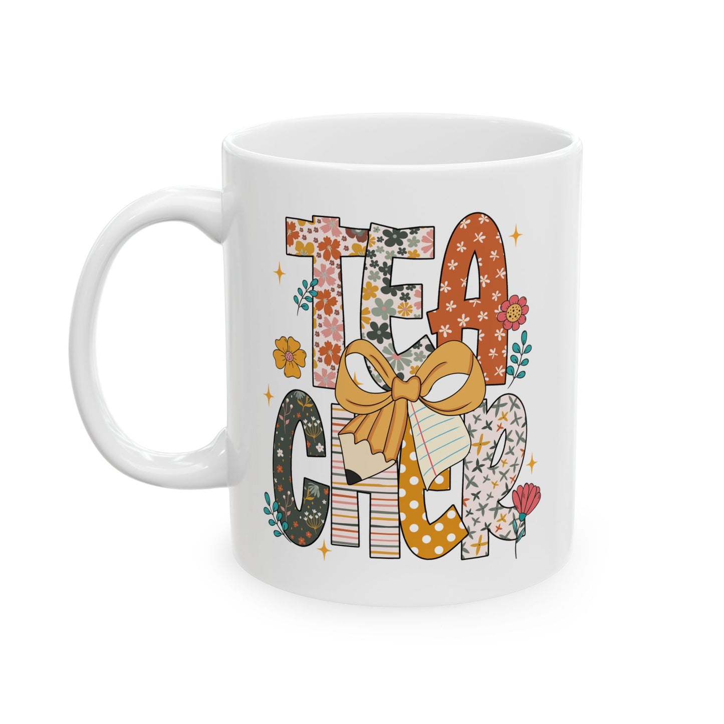 🍎 Teacher Floral Mug – Retro Vibes & Classroom Style in Every Sip 🌼