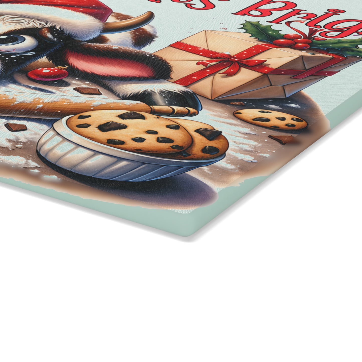 🐄✨ Baking Spirits Bright Cow Cutting Board – Festive Farmhouse Kitchen Charm