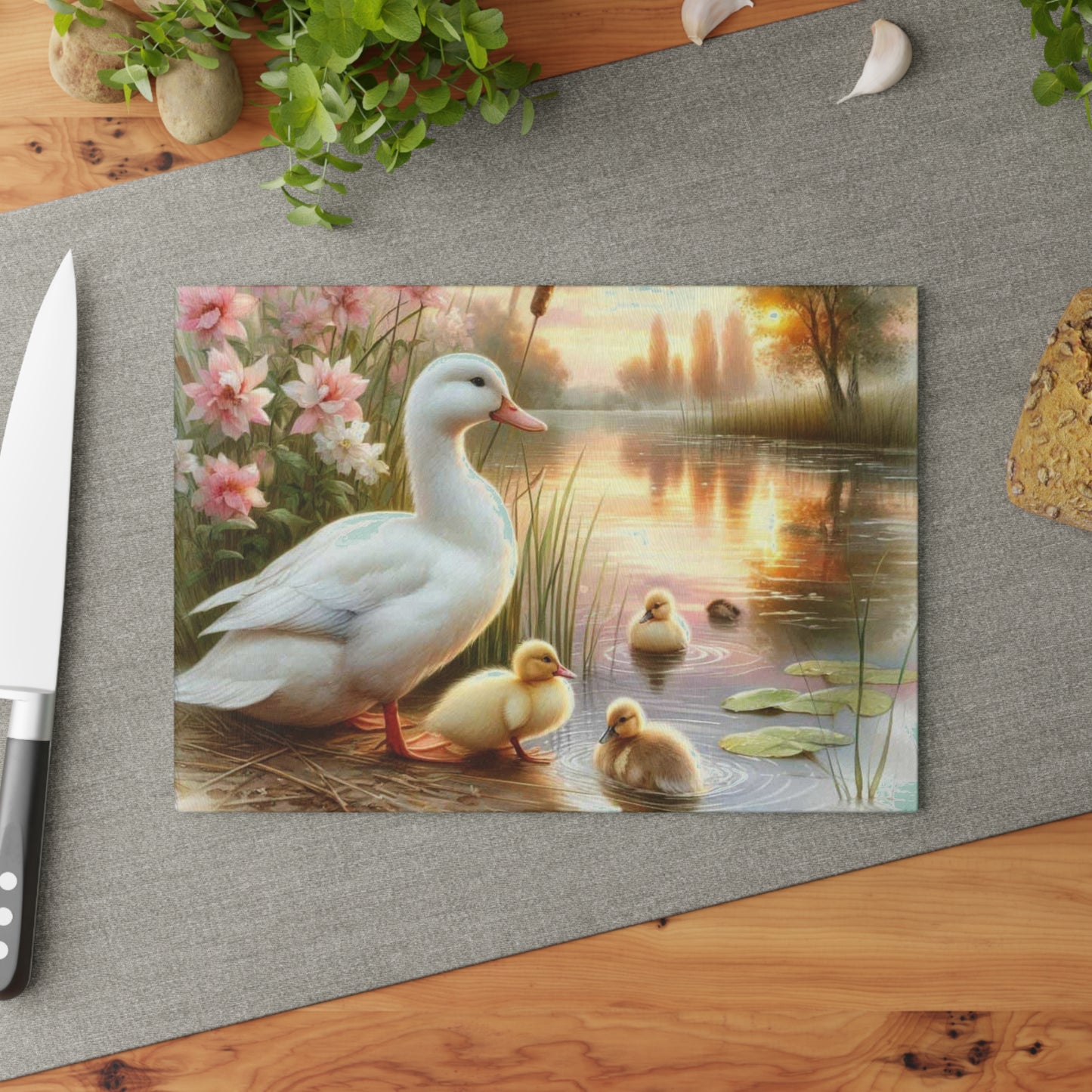 🦆🌸 Duck Family at Sunset Cutting Board – Serene Beauty for Your Kitchen 🌅✨
