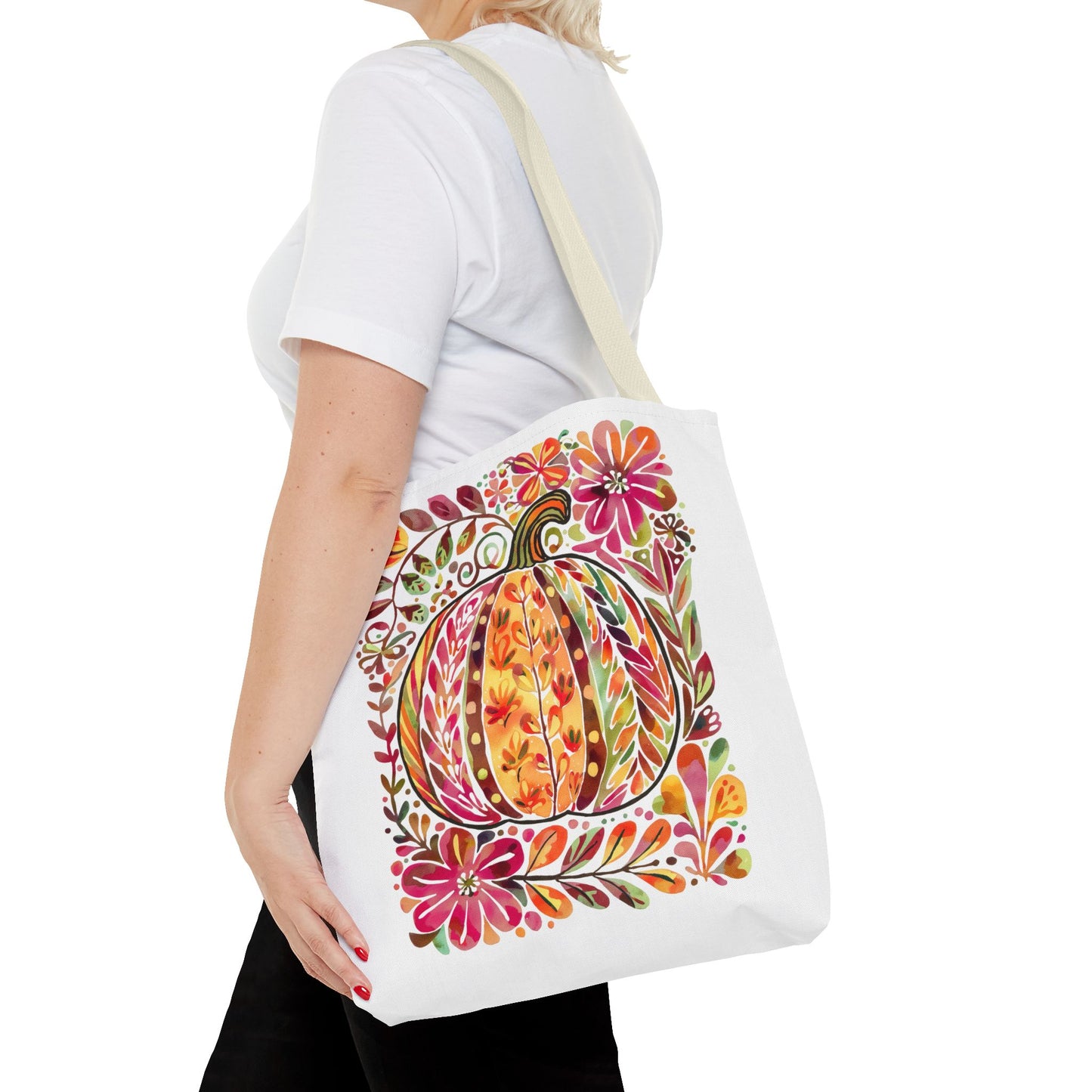 🎨 Watercolor Autumn Pumpkin Floral Tote Bag – Artistic Fall Charm 🍂