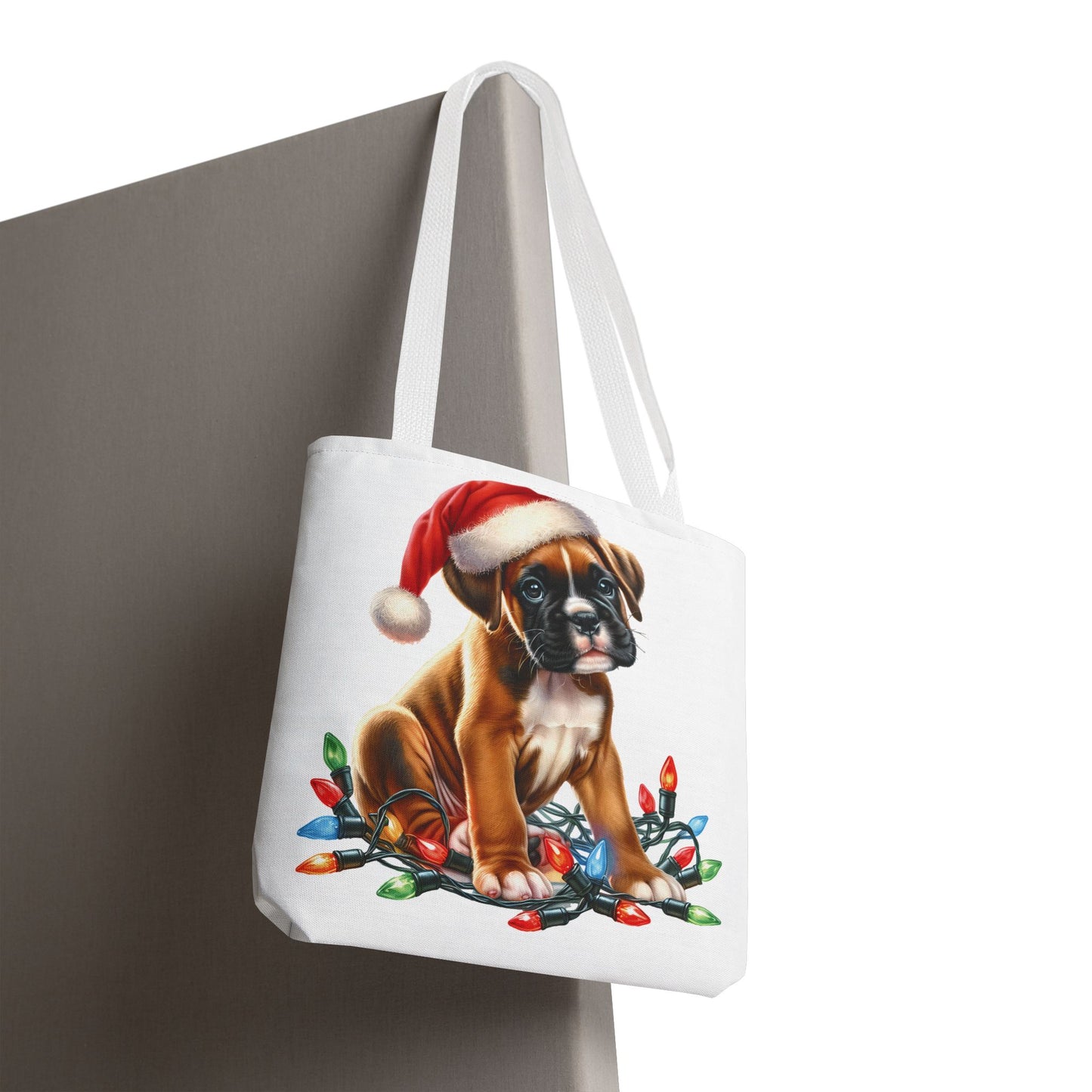 👜 Boxer Christmas Lights Tote Bag – Festive Charm for Dog Lovers 🎄