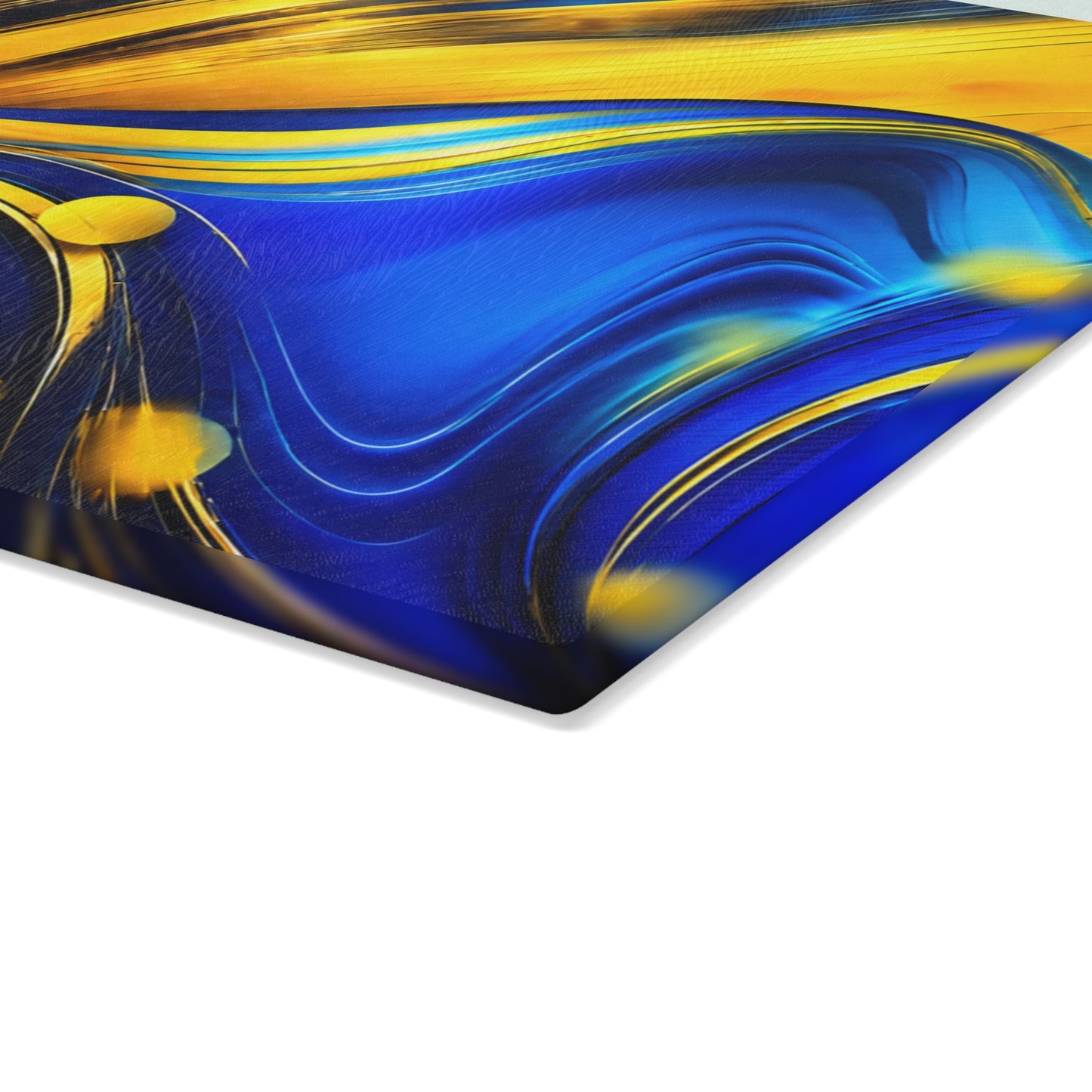 Blue & Gold Abstract Glass Cutting Board – Modern Fluid Art Kitchen Decor