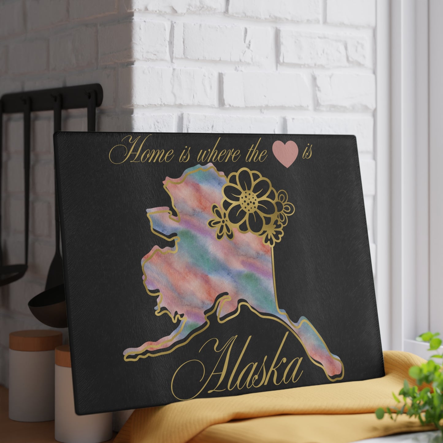 🌈 Alaska Floral Cutting Board – Rainbow Watercolor Charm for The Last Frontier 🌸