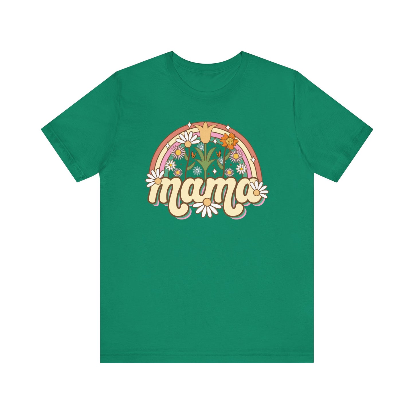 🌼🌈 Retro Floral Mama T-Shirt – Boho Rainbow Graphic Tee for Moms 🌻✨