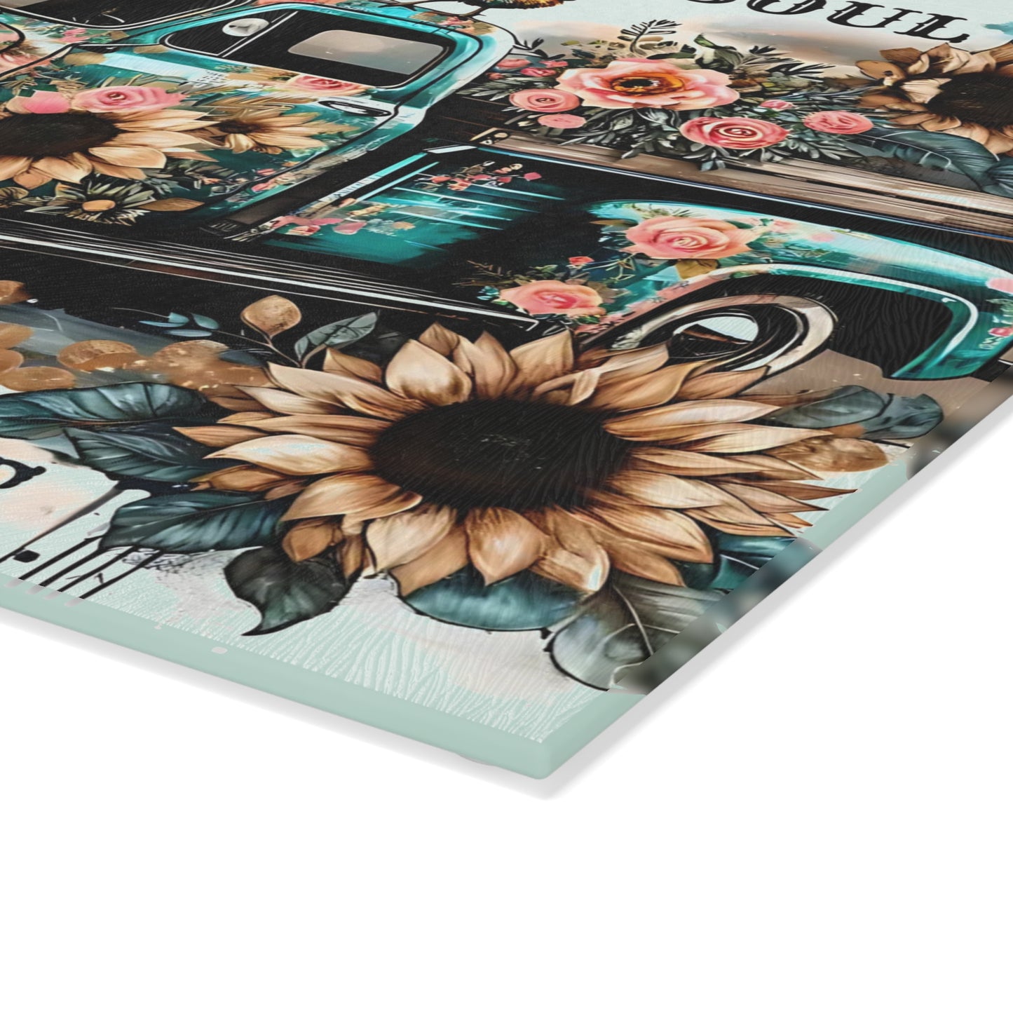 🚜🌻 Vintage Soul Country Heart Cutting Board – Rustic Truck & Sunflower Charm 🐓🌹