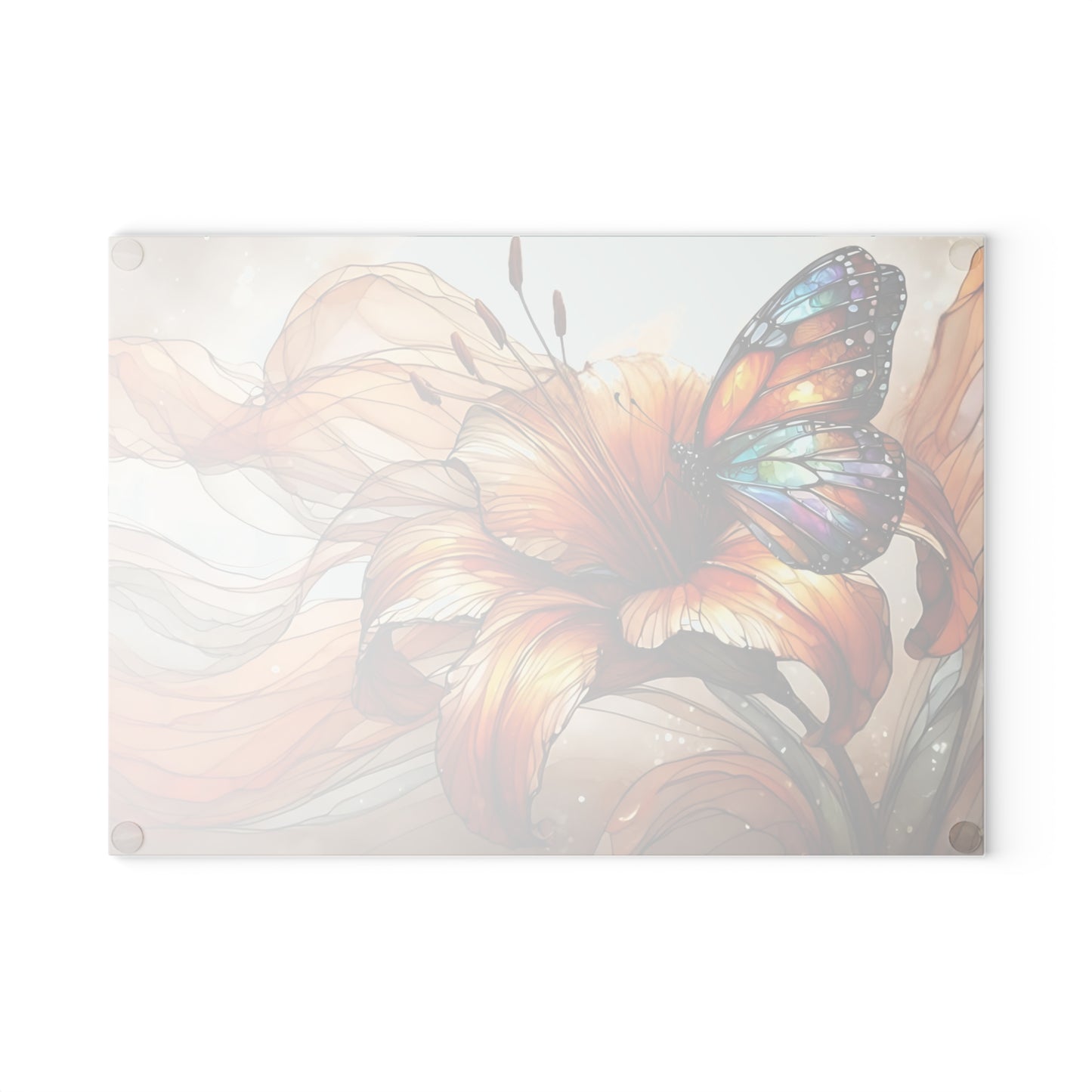 Flower & Butterfly Tempered Glass Cutting Board – A Touch of Nature’s Grace