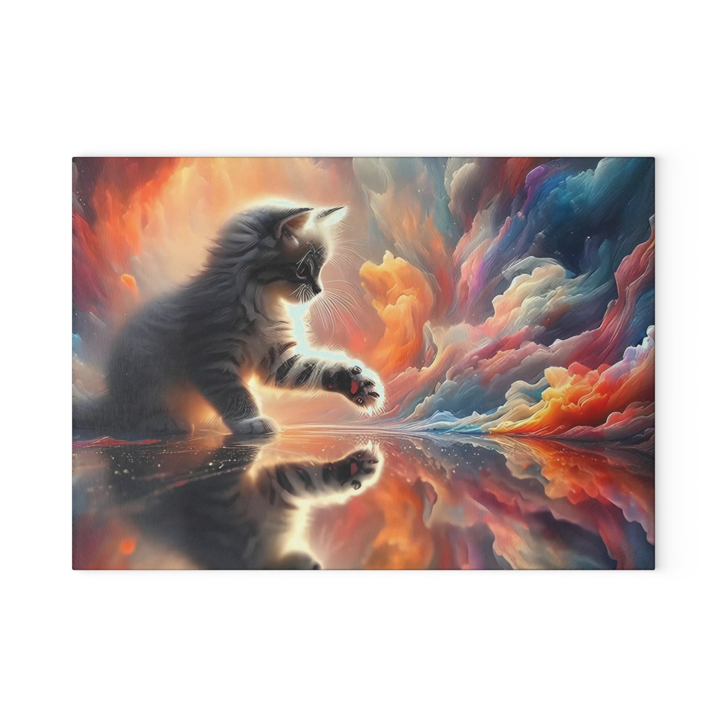 Tabla de cortar con diseño de gatito celestial: decoración de cocina con un toque de fantasía galáctica