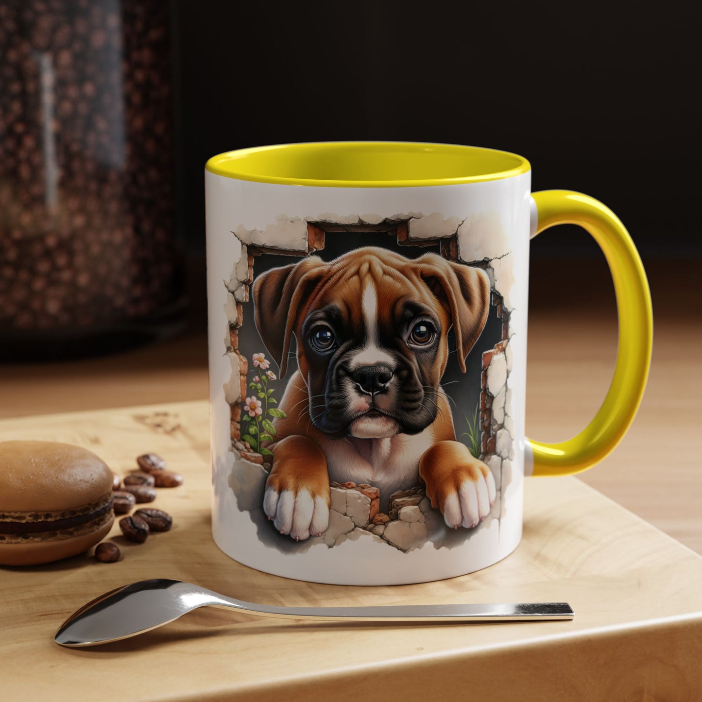 🐶☕ Boxer Puppy Peek Accent Mug – Adorable Dog Lover Gift ✨💛