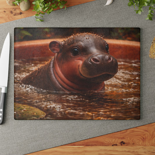 Baby Hippo Glass Cutting Board – Adorable Safari Wildlife Kitchen Decor