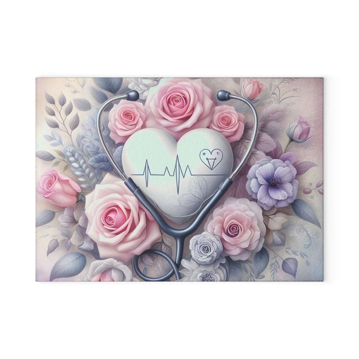 🩺 Nurse Heartbeat Floral Cutting Board – Elegant Medical-Inspired Kitchen Décor 🌸
