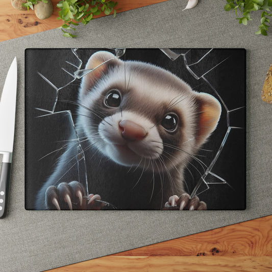 Tabla de cortar de vidrio con forma de hurón, adorable decoración de cocina para amantes de las mascotas, tabla para servir con temática de animales pequeños, regalo único para dueños de hurones, tabla para charcutería