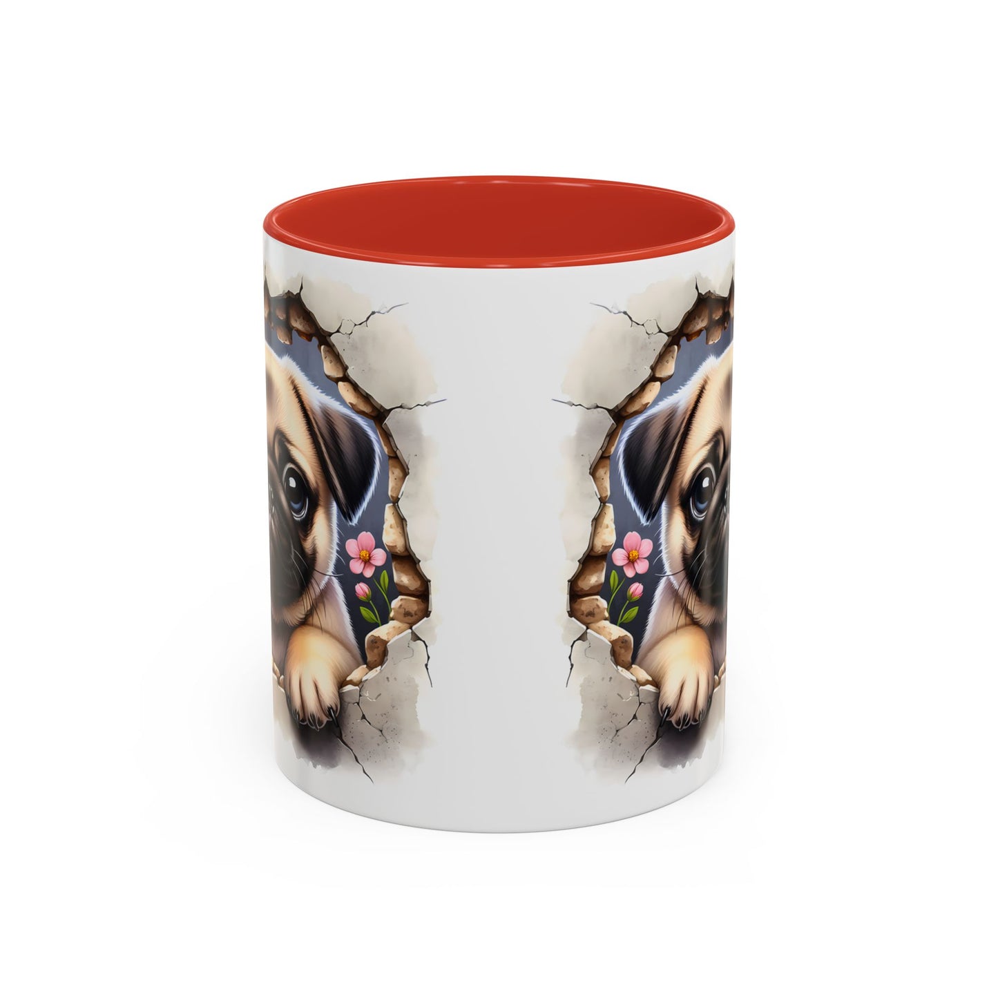 🐾💛 Pug Puppy Accent Mug – Cute Wrinkly Pug Coffee Cup ☕✨