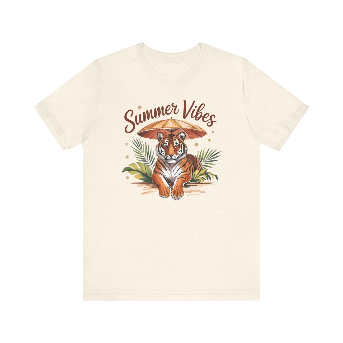 Camiseta Summer Vibes Tiger – Gráfico de palmeras de la selva con paraguas | Múltiples opciones de color