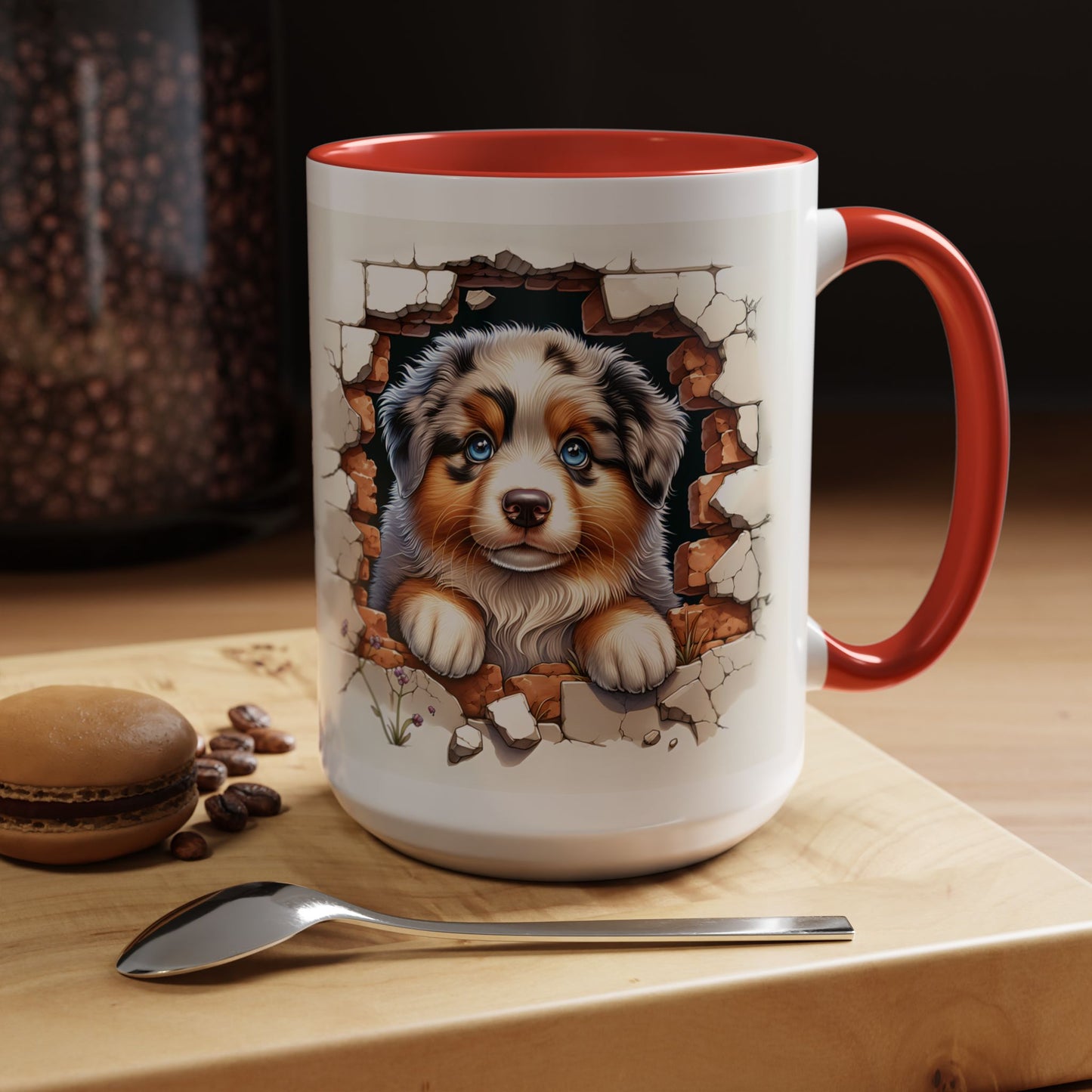 🐾☕ Australian Shepherd Puppy Peek Accent Mug – Blue-Eyed Beauty Dog Lover Gift ✨💙