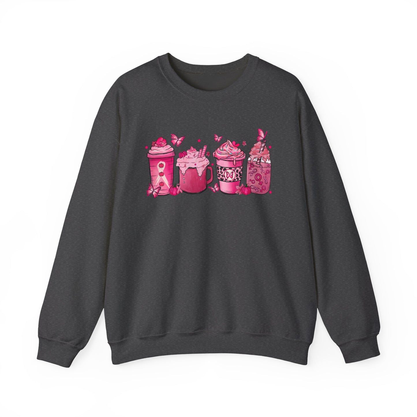 ☕🎀 Pink Awareness Drinks Sweatshirt – Breast Cancer Support Coffee Lovers