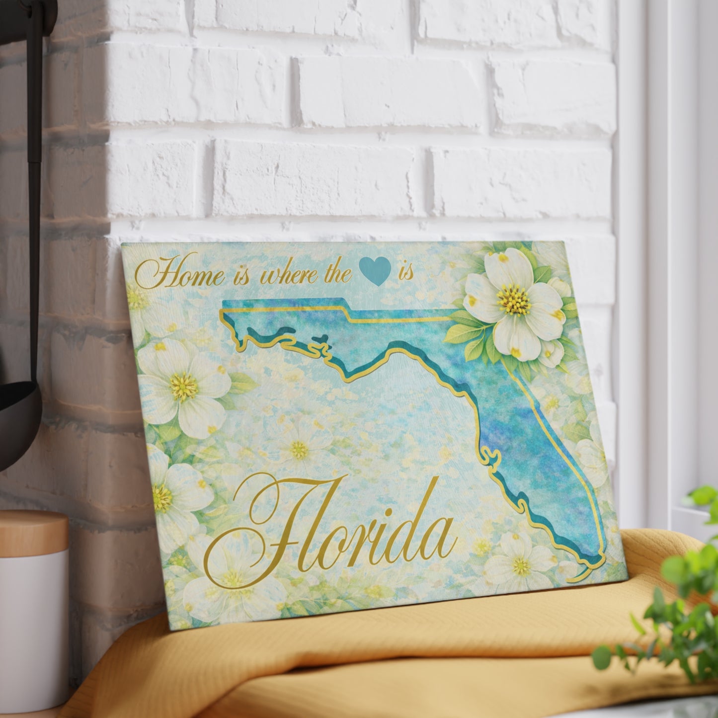 Florida State Flower Glass Cutting Board – Home Is Where the Heart Is Florida Kitchen Decor