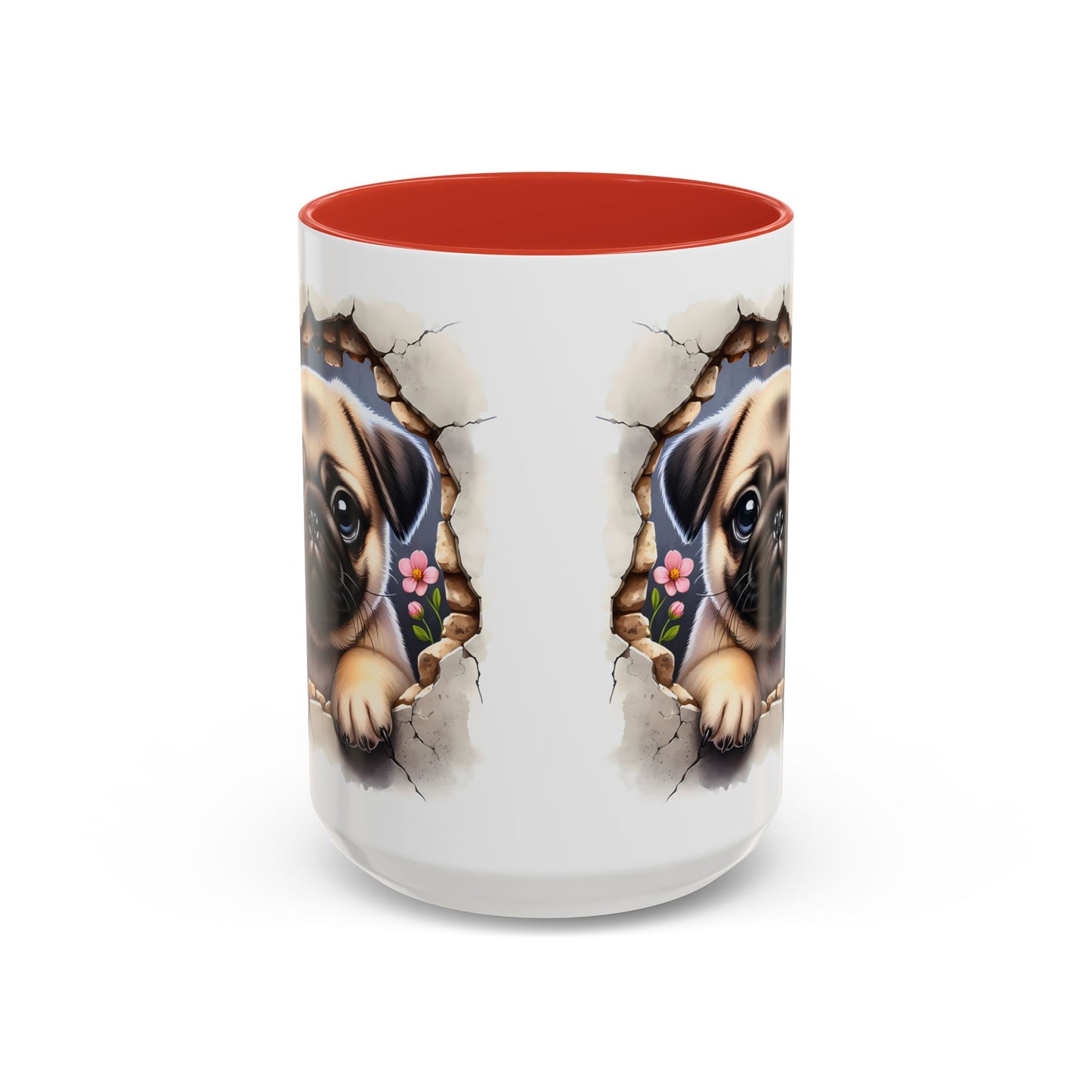 🐾💛 Pug Puppy Accent Mug – Cute Wrinkly Pug Coffee Cup ☕✨