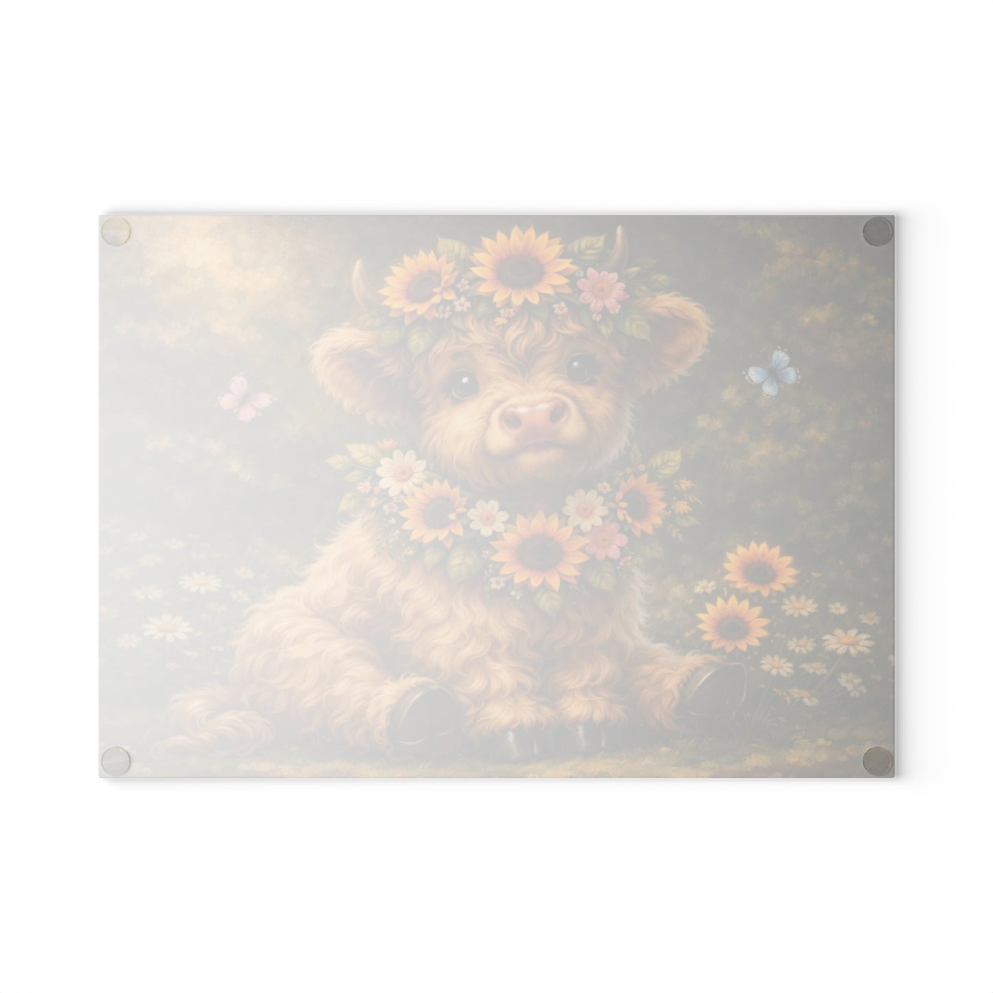 Floral Highland Calf Glass Cutting Board – Vintage Garden Style