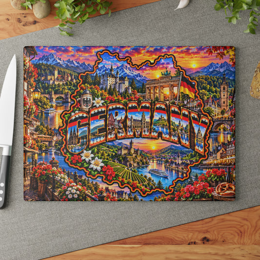 Germany Cutting Board – German Castles, Brandenburg Gate, Bavarian Alps, Rhine River & Scenic Kitchen Décor