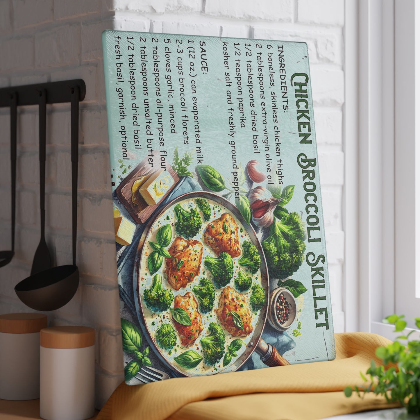 🍗 Chicken Broccoli Skillet – Easy Dinner Recipe Cutting Board