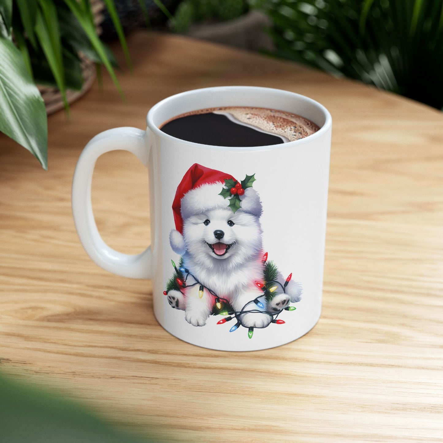 ☃️ American Eskimo Christmas Mug – Fluffy Holiday Cheer in a Santa Hat 🎄