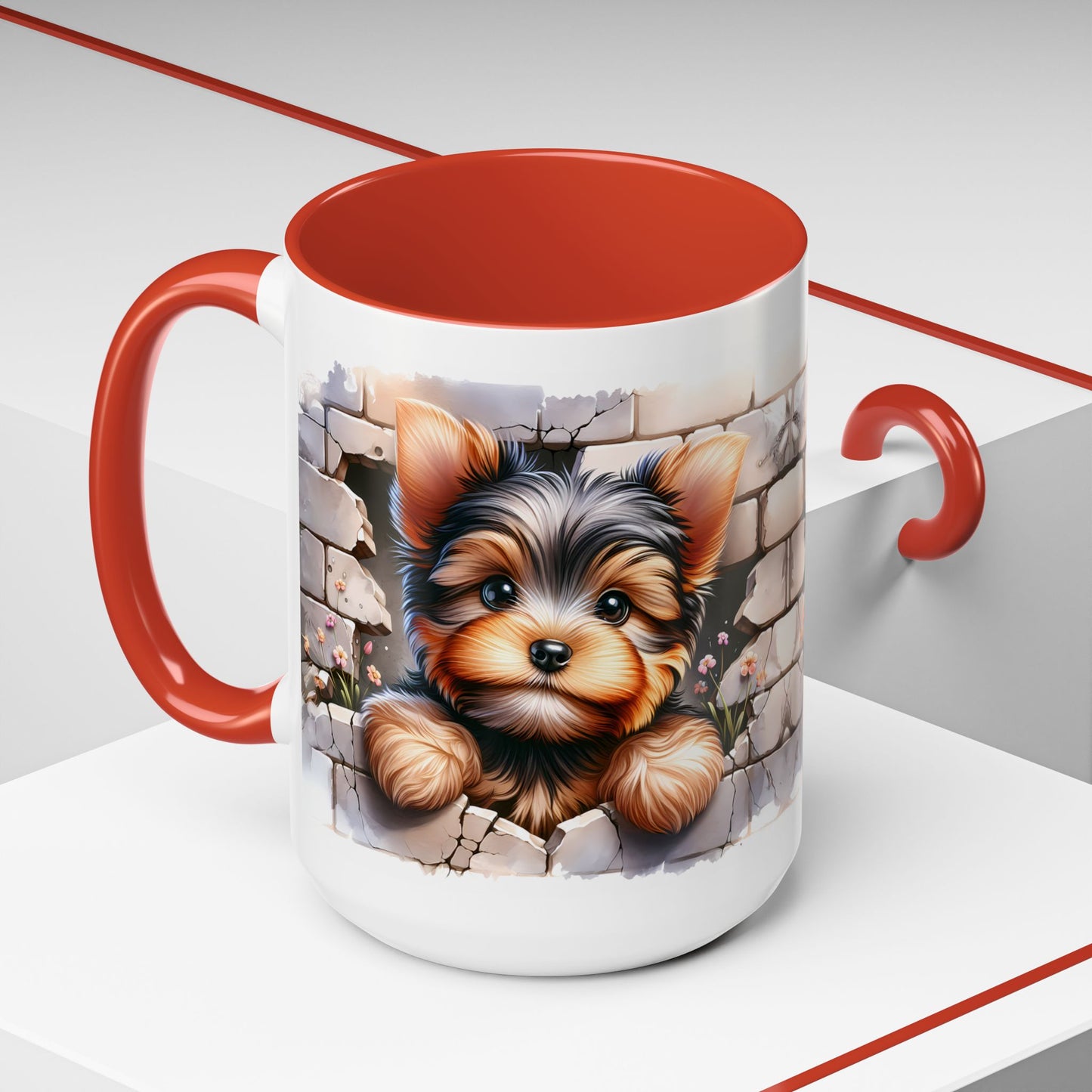 🎀🐶 Yorkie Puppy Accent Mug – Cute Peek-Through Dog Design for Animal Lovers ☕💖