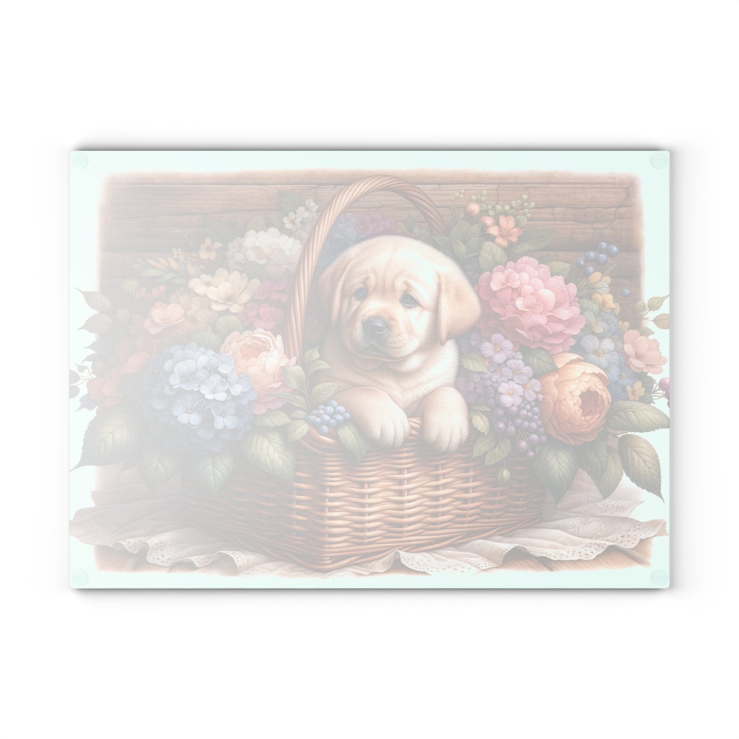 🐾🌸 Light Wood Basket Labrador Puppy Cutting Board – Classic Elegance with Floral Charm 🌼