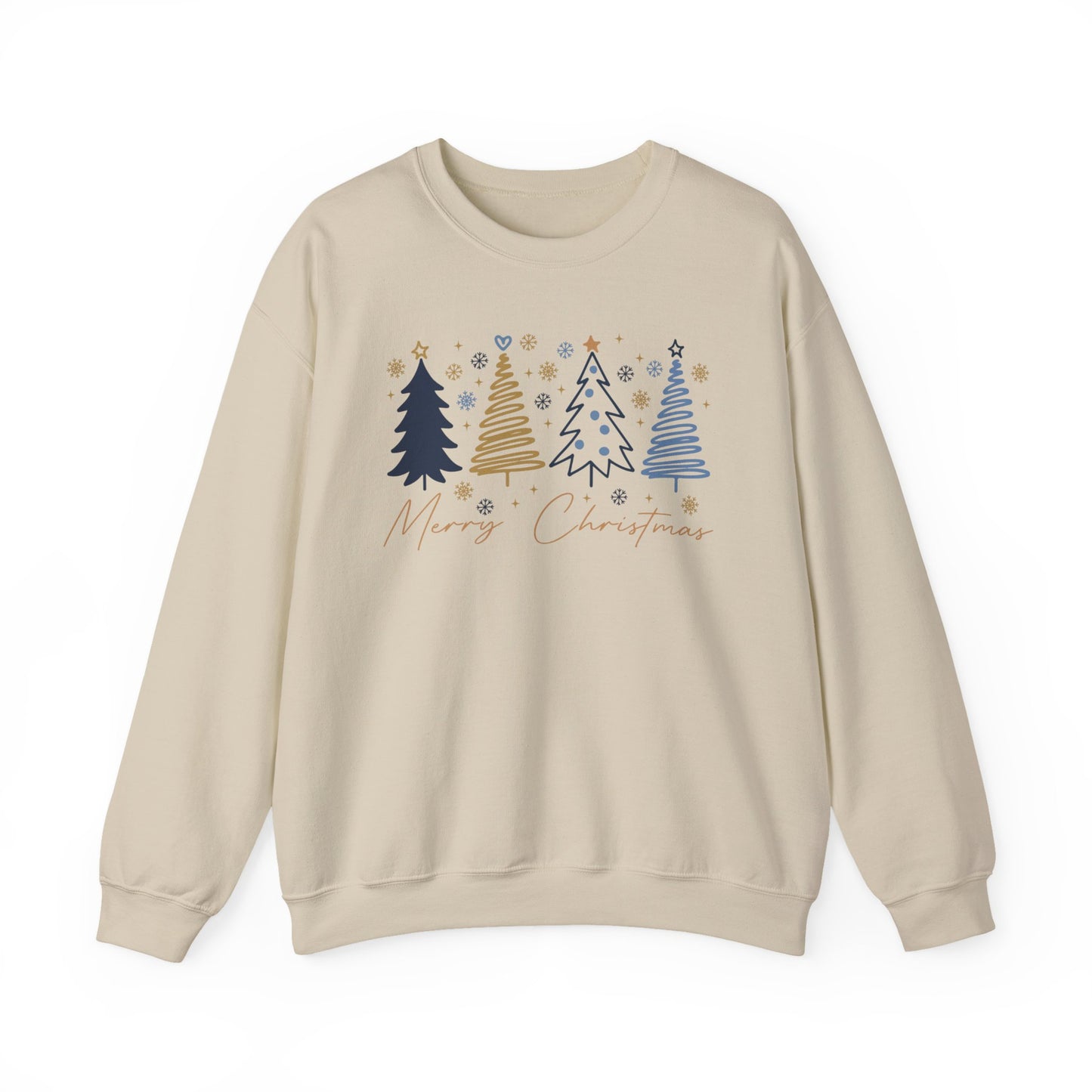 🎄✨ Merry Christmas Sweatshirt – Modern Navy & Gold Holiday Trees ❄️⭐